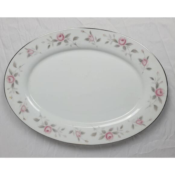 Nasco Japan China Plymouth Rose Pink Roses Gray Leaves Serving Tray - Picture 2 of 4